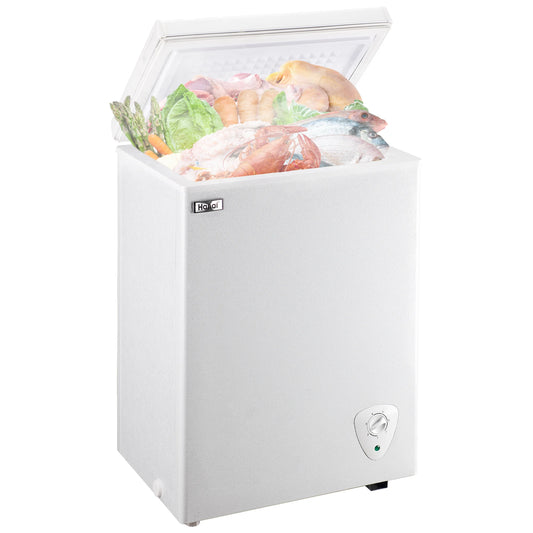 WANAI Chest Freezer, 3.5 Cubic Deep Freezer with Top Open Door and Removable Storage Basket, 7 Gears Temperature Control